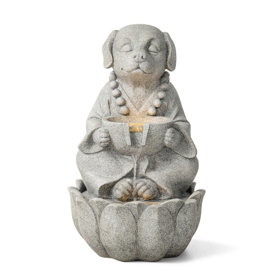 Glitzhome® 21.75" Zen-Style LED 2-Tier Concrete Dog Outdoor Fountain